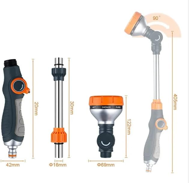 Hicks Ridge - Heavy Duty Watering Wand - 180° Rotating Head - 18-inch Metal Long Hose Nozzle Sprayer - Wand with Thumb Flow Control - Perfect for Hanging Baskets, Shrubs, Seedbed, Garden, and Lawn