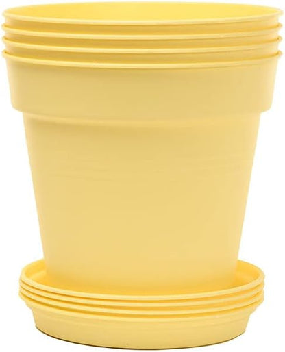 Mintra Home Garden Pots 4pk - Flowers, Herbs, Plants, Indoor, Outdoor, Colorful, Wholesale, Bulk (Yellow, 13cm Diameter (5in))
