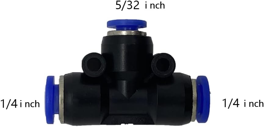 5 Pcs 1/4" x 5/32"x 1/4" Pneumatic T Shaped 3 Way Tube Reducer Connector,Quick Push to Connect Tee Fitting