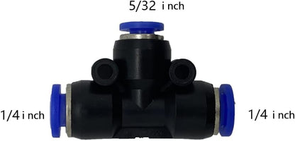 5 Pcs 1/4" x 5/32"x 1/4" Pneumatic T Shaped 3 Way Tube Reducer Connector,Quick Push to Connect Tee Fitting