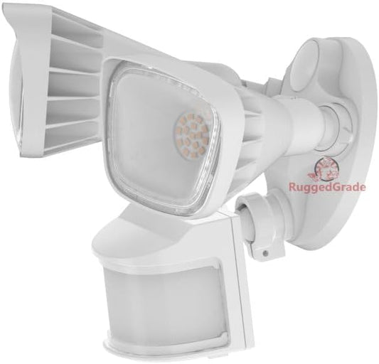 RuggedGrade 20W Turin II TT Series LED Security Light - Motion Sensor Flood Light - 2,400 Lumens - 240° Sensor - Color Selectable 3000K/4000K/5000K - White Housing - Outdoor Light - DLC 5.1 Premium