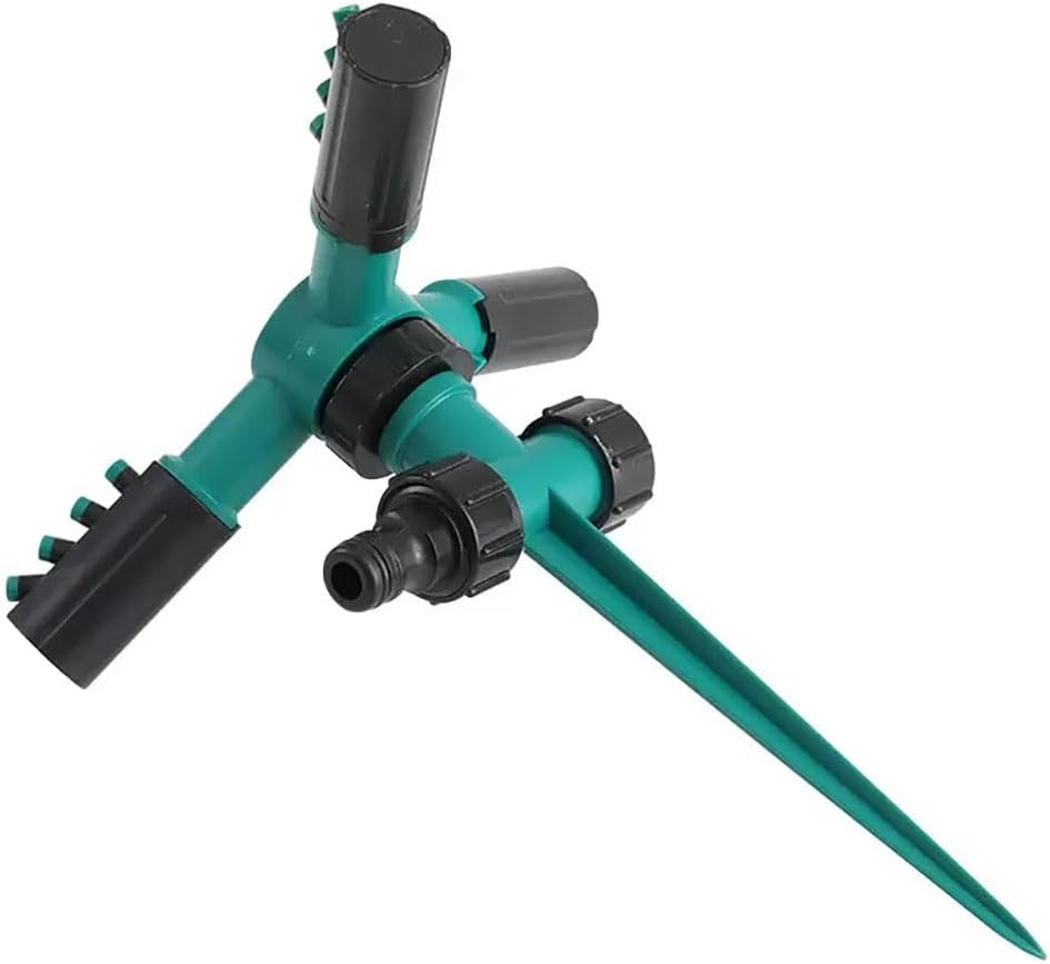 360° Ground Spike Rotating Sprinkler for Lawn Garden Triple Arm Water Sprayer for Grass, Yard, Patio Cooling, and Home Irrigation