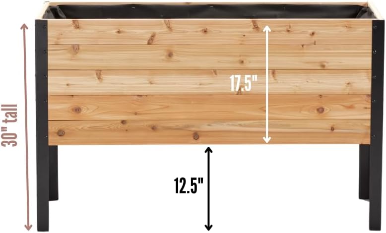 EARTH ELEVATED 100% Canadian Cedar Wood Elevated Garden Bed for Gardening - Planter Pot to Grow Herbs Flowers, and Vegetables at Home Indoor and Outdoor Patio Balcony Deck - 18” x 48” x 30”