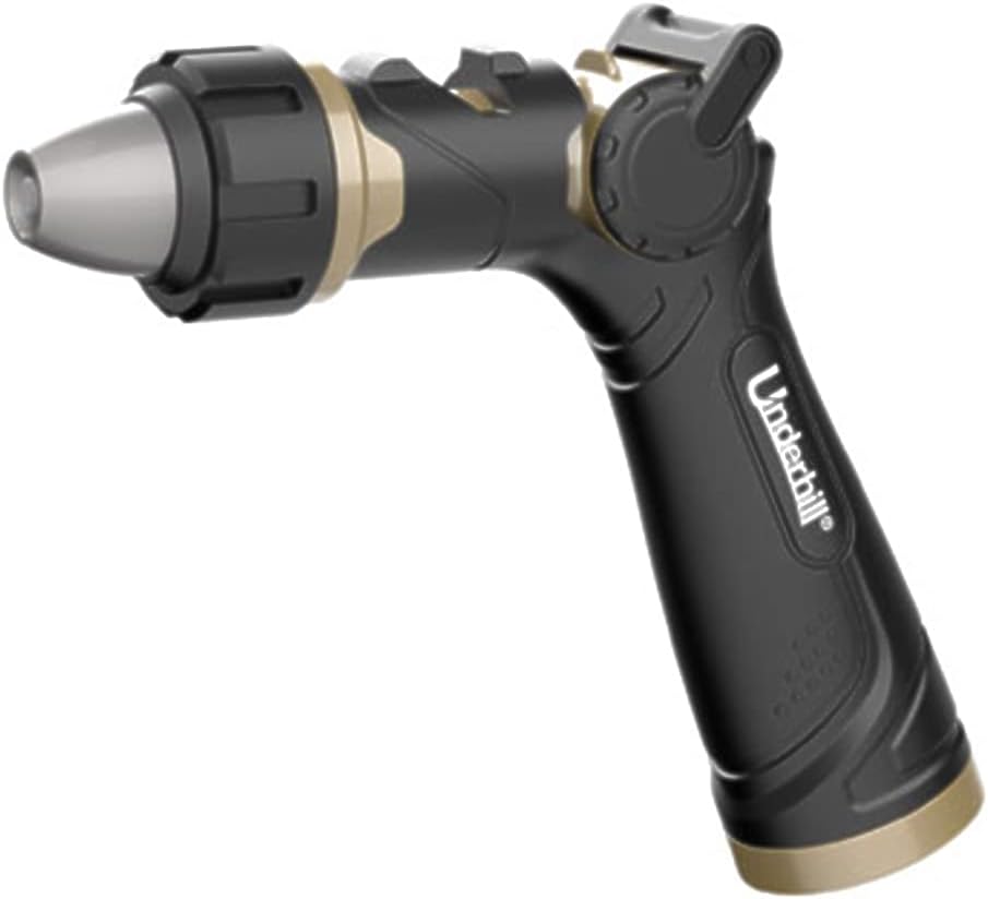 Underhill Prospray Gold Series Garden Water Hose Gun Nozzle Sprayer Head, 3/4-Inch Thread Inlet, Heavy-Duty Metal, Adjustable, Thumb Control, NG250-P
