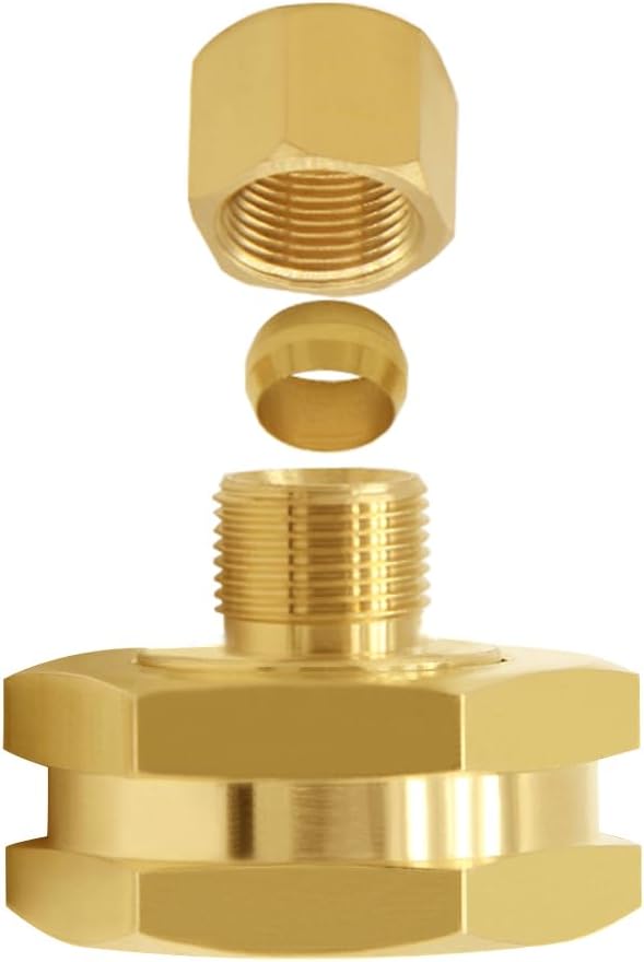 Joywayus Brass US Standard Faucet Adapter Convert 3/4" GHT Female Garden Hose Thread to 1/4" OD Compression Tubing Adapter (Pack of 2)