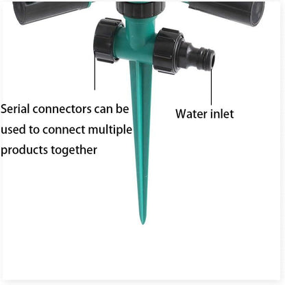 360° Ground Spike Rotating Sprinkler for Lawn Garden Triple Arm Water Sprayer for Grass, Yard, Patio Cooling, and Home Irrigation