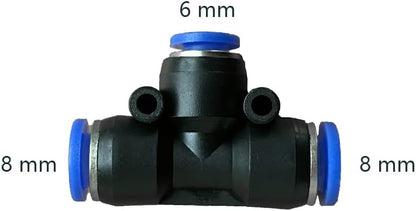 5 Pcs 8mm x 6mm x 8mm Pneumatic T Shaped 3 Way Tube Reducer Connector,Quick Push to Connect Tee Fitting