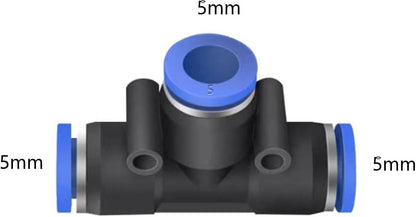 5 Pcs 5mm x 5mm x 5mm Pneumatic T Shaped 3 Way Tube Reducer Connector,Quick Push to Connect Tee Fitting