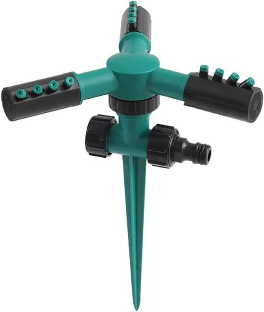 360° Ground Spike Rotating Sprinkler for Lawn Garden Triple Arm Water Sprayer for Grass, Yard, Patio Cooling, and Home Irrigation