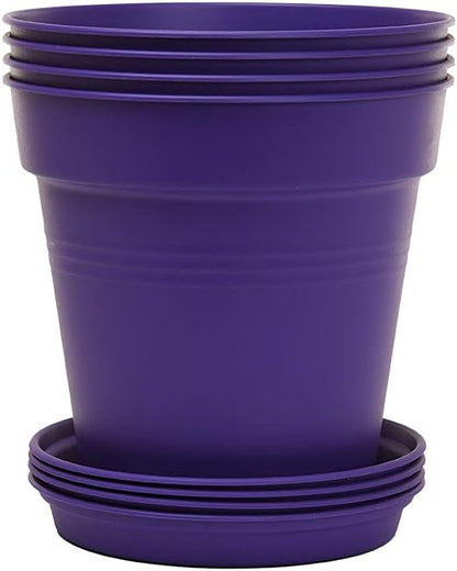 Mintra Home Garden Pots 4pk - Flowers, Herbs, Plants, Indoor, Outdoor, Colorful, Wholesale, Bulk (Purple, 15cm Diameter (5.9in))