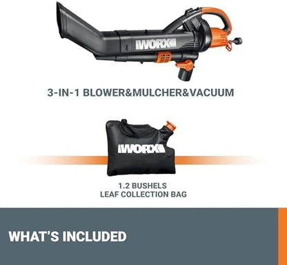 WORX WG509 12 Amp Trivac, 3 in 1 Electric Leaf Blower, Leaf Vacuum & Leaf Mulcher for Lawn Care
