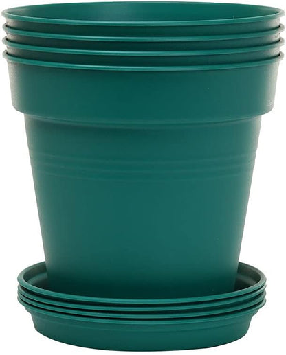 Mintra Home Garden Pots 4pk - Flowers, Herbs, Plants, Indoor, Outdoor, Colorful, Wholesale, Bulk (Forest Green, 17cm Diameter (6.6in))