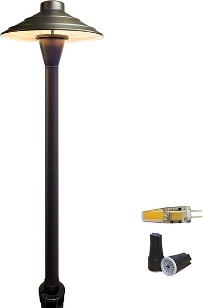 COLOER Brass Low Voltage Walkway Lights for Outside Bronze Finish 1-Pack with LED G4 Bulb,9-17V AC/DC 2W 2700K Warm White Outdoor Landscape Path Lights for Garden,Yard,Sidewalk or Driveway(601B)