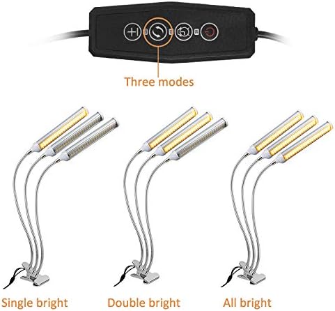 ELITUN LED Grow Light for Indoor Plants, Full Spectrum Plant-Growing Lamp with 315 LED Lamp Beads,5 Dimmable Levels & 3 Modes Timing Function, Auto On/Off (3 Heads Light)