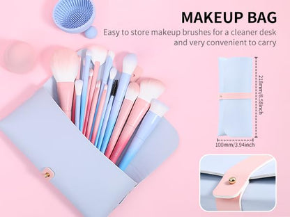Docolor Makeup Brushes 16Pcs Makeup Brush Set with Makeup Bag Makeup Sponge & Brush Cleaning Pad Professional Face Powder Kabuki Foundation EyeShadow Concealers Brush Kit Gift Box Fantasy Series Ⅲ