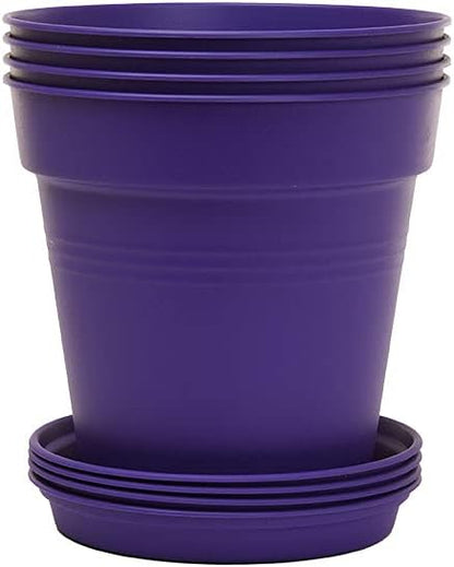 Mintra Home Garden Pots 4pk - Flowers, Herbs, Plants, Indoor, Outdoor, Colorful, Wholesale, Bulk (Purple, 11cm Diameter (4.3in))