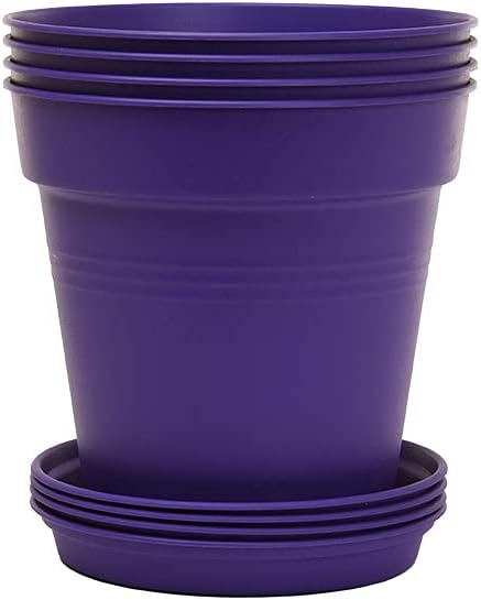 Mintra Home Garden Pots 4pk - Flowers, Herbs, Plants, Indoor, Outdoor, Colorful, Wholesale, Bulk (Purple, 11cm Diameter (4.3in))
