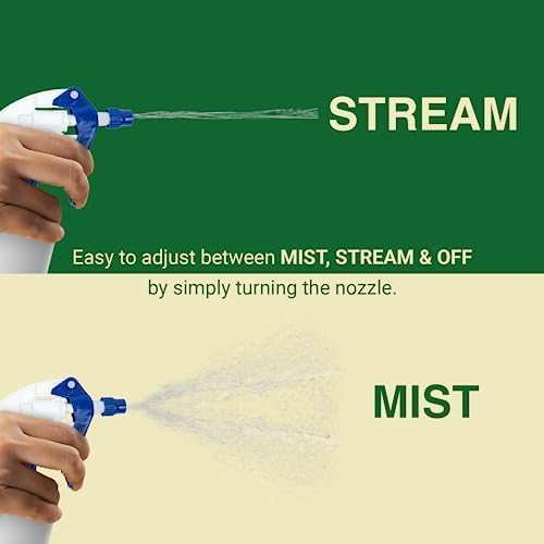 Heavy Duty 32oz Plastic Spray Bottles for Cleaning - Large Empty Industrial Bottles for Gardening Solutions, Vinegar, Chemicals, Professional Cleaners - Adjustable Sprayer Nozzle - Blue/Yellow 2 Pack