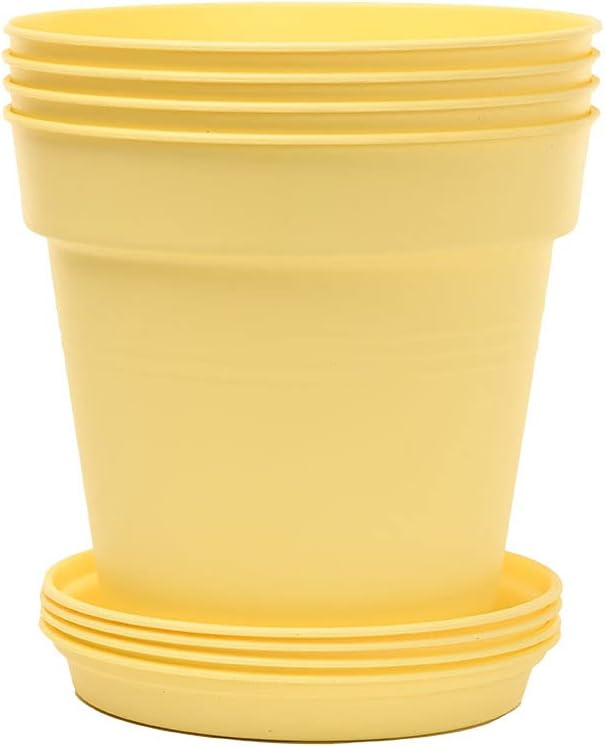 Mintra Home Garden Pots 4pk - Flowers, Herbs, Plants, Indoor, Outdoor, Colorful, Wholesale, Bulk (Yellow, 17cm Diameter (6.6in))