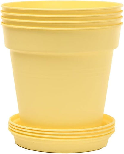 Mintra Home Garden Pots 4pk - Flowers, Herbs, Plants, Indoor, Outdoor, Colorful, Wholesale, Bulk (Yellow, 17cm Diameter (6.6in))