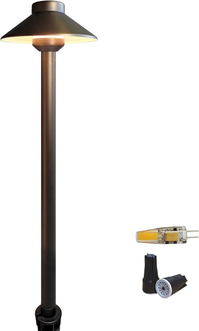 COLOER Brass Low Voltage Pathway Lights Outdoor 1-Pack with 2W LED G4 Bulb, Garden Path Lights Electric, IP65 Waterproof Outdoor Landscape Lighting Wired(602B)