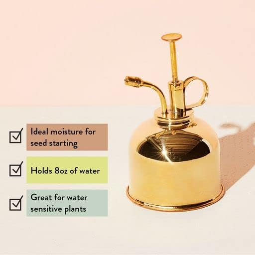 Modern Sprout Plant Mister, 8 oz Indoor Watering Can, Aesthetic Plant Sprayer & Water Mister Spray Bottle, Garden Watering Can for Seed Starting, Vintage-Inspired Gift for Green Lovers - Brass