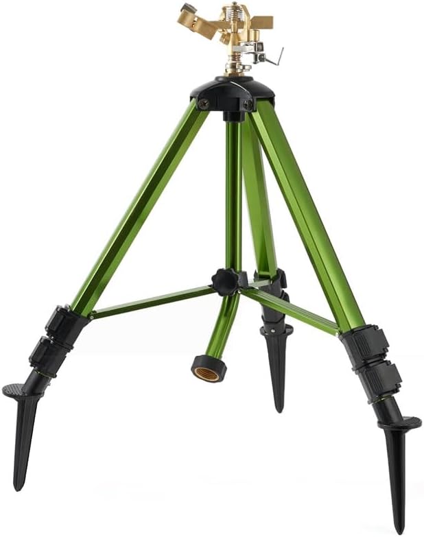 THUNDERBAY Impact Sprinkler on Tripod Base, Heavy-Duty sprinklers Provide 360-degree Spray Coverage Large Yard Garden Lawn Areas, 3/4 Inch Connector Extension Legs Flip Locks with Brass Head, 1 Pack