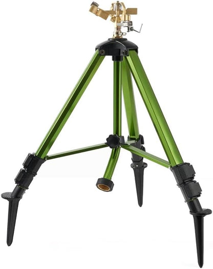 THUNDERBAY Impact Sprinkler on Tripod Base, Heavy-Duty sprinklers Provide 360-degree Spray Coverage Large Yard Garden Lawn Areas, 3/4 Inch Connector Extension Legs Flip Locks with Brass Head, 1 Pack