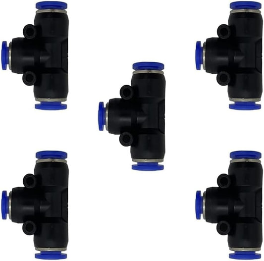 5 Pcs 1/8" x 1/8"x 1/8" Pneumatic T Shaped 3 Way Tube Reducer Connector,Quick Push to Connect Tee Fitting