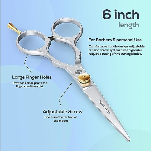 Suvorna 6" hair scissors for professional, barber & hairdresser - hair shears for cutting, trimming, grooming, precision, facial hair - Right Hand hair cutting scissors for men, women, kids, adults.