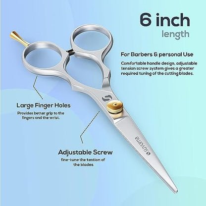 Suvorna 6" hair scissors for professional, barber & hairdresser - hair shears for cutting, trimming, grooming, precision, facial hair - Right Hand hair cutting scissors for men, women, kids, adults.