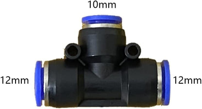5 Pcs 12mm x 10mmx 12mm Pneumatic T Shaped 3 Way Tube Reducer Connector,Quick Push to Connect Tee Fitting