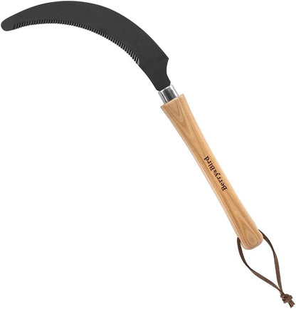 Berry&Bird Grass Sickle with Sawtooth, Heavy Duty SK5 Carbon Steel Blade Sickle Knife Scythe Garden Tool, Brush Clearing Sickle Weeding & Harvesting Tool for Gardeners/Farmers - Ashwood Handle