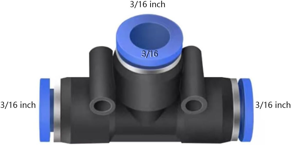 3/16 inch Air Hose T Connector Plastic Pneumatic Quick Push to Connect Tee Fitting (5Pcs)