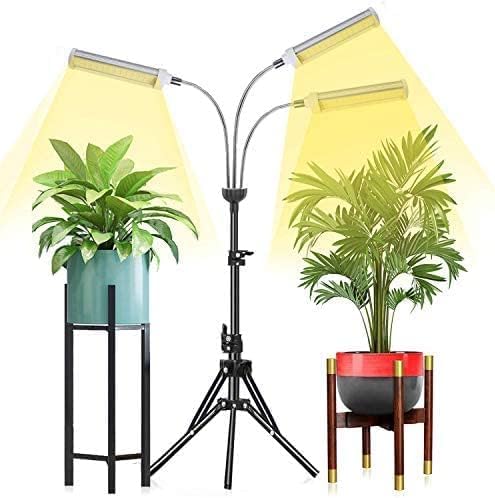 Plant Grow Light，Grow Light for Indoor Plants with 20-60'' Height Adjustable- Full Spectrum Timer, 3 Switch Modes, Adjustable Tripod Stand & Gooseneck for Larger Plants (Tri Heads)