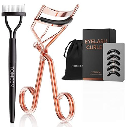 Eyelash Curler with Comb, Professional Volumizing Lash Lift Kit Lash Curler with Refill Pads for Home & Travel Uses, Rose Gold