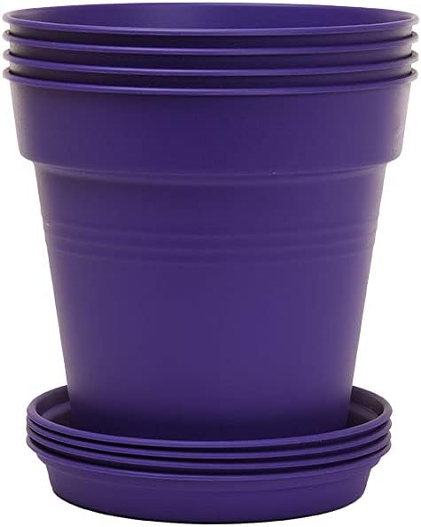 Mintra Home Garden Pots 4pk - Flowers, Herbs, Plants, Indoor, Outdoor, Colorful, Wholesale, Bulk (Purple, 13cm Diameter (5in))