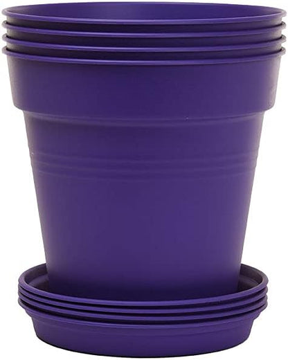 Mintra Home Garden Pots 4pk - Flowers, Herbs, Plants, Indoor, Outdoor, Colorful, Wholesale, Bulk (Purple, 13cm Diameter (5in))