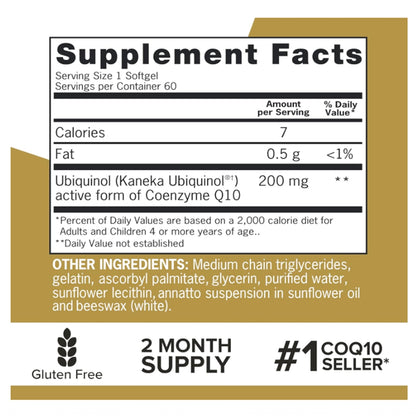Qunol Ubiquinol CoQ10 200mg Softgels - 60 Count