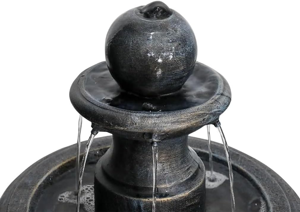 45.2“ High Outdoor Water Fountain, Concrete Outdoor Waterfall Fountain with Pump for Yard Garden Patio Backyard Deck Relaxation Decor - Black