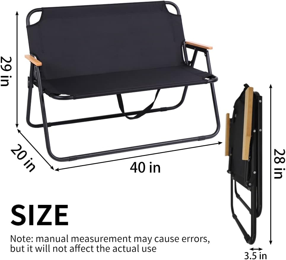Loveseat Camping Chair for Adults Heavy Duty Double Seat Camp Chair for 2 Person Suit for Indoor Outdoor Hiking Patio Beach (Black)