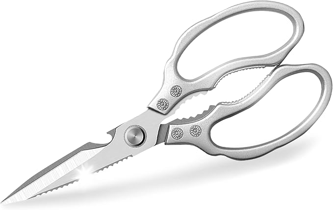 Heavy Duty Sharp Kitchen Scissors, Dishwasher Safe, Cooking Shears for Meat, Chicken, Fish, Poultry, Herb, Bread (Silver)