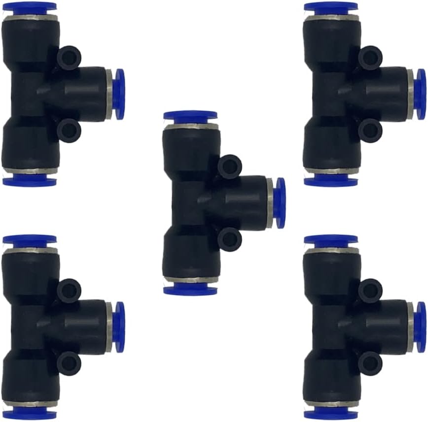 5 Pcs 8mm x 8mm x 8mm Pneumatic T Shaped 3 Way Tube Reducer Connector,Quick Push to Connect Tee Fitting