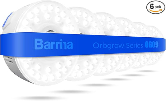 Barrina Orbgrow OG09 Puck LED Grow Light, 5000K 54W(6 x 9W, 810 Watt Equiv), Plant Lights for Indoor Plants Full Spectrum, Magnetic & Linkable, Small Grow lamp, Perfect for Plant Shelf, 6 Packs