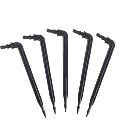 100-Pack 4" Inch Angled Drip Emitter Stake, (FITS 1/4" & 1/8" TUBING) for Precise Watering & Irrigation, Greenhouse, Container Gardening, Home Garden, and Hydroponics Growing