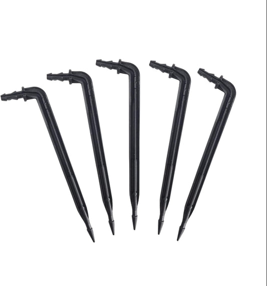 100-Pack 4" Inch Angled Drip Emitter Stake, (FITS 1/4" & 1/8" TUBING) for Precise Watering & Irrigation, Greenhouse, Container Gardening, Home Garden, and Hydroponics Growing