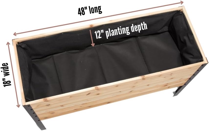 EARTH ELEVATED 100% Canadian Cedar Wood Elevated Garden Bed for Gardening - Planter Pot to Grow Herbs Flowers, and Vegetables at Home Indoor and Outdoor Patio Balcony Deck - 18” x 48” x 30”