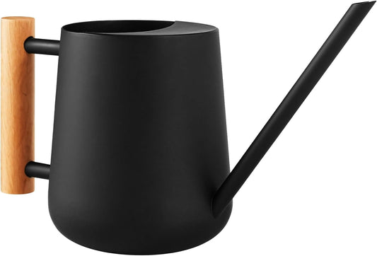 Stainless Steel Watering Can with Long Spout, 34 oz Bonsai Watering Can with Wood Handle for Potted Plants, Black Matte Finish