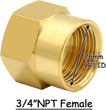 2PCS Brass Garden Hose Adapter 3/4"GHT Female to 3/4"NPT Female Thread Reducer Water Hose Nipple Reducing Convert Pipe Fittings Connector