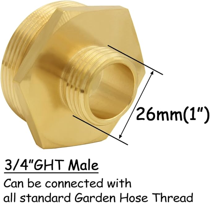 Brass Garden Hose Adapter 3/4"GHT Male to 1-1/2"NPT Male Thread Reducer Water Hose Nipple Reducing Convert Pipe Fittings Connector